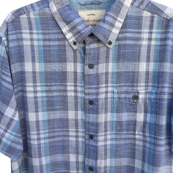 Weatherproof Vintage Mens Blue Plaid Button Collar Short Sleeve Casual Shirt M - Picture 2 of 11